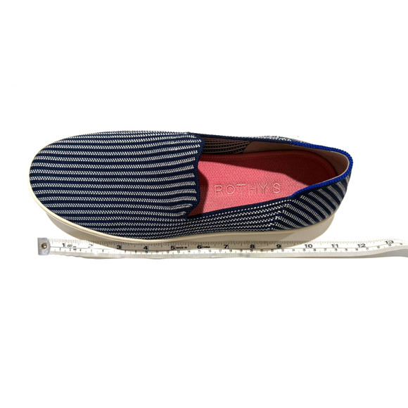 Rothy’s Original Slip On Sneakers Size 9.5 Blue Riviera Pinstripe Washable Shoes - Picture 7 of 8